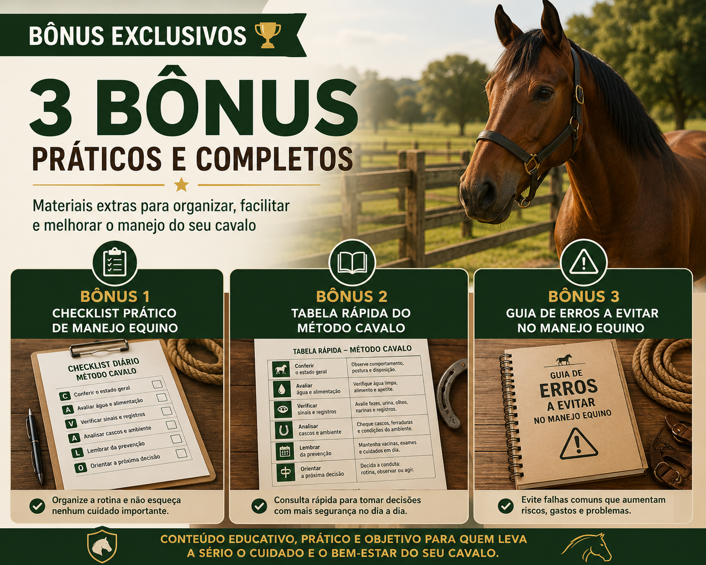 Bônus inclusos no Manual Prático de Manejo Equino