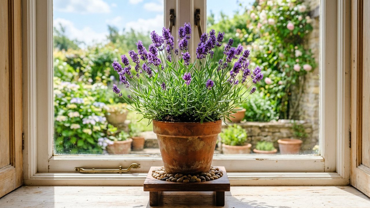 Lavanda cultivada em vaso