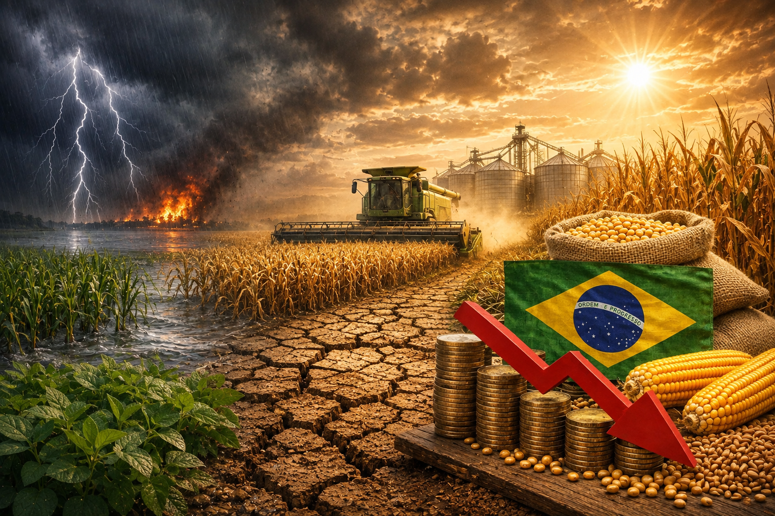Ilustração representando o monitoramento climático na propriedade rural